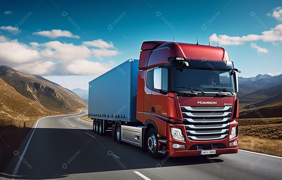Retrato realista de caminhão sobre estrada