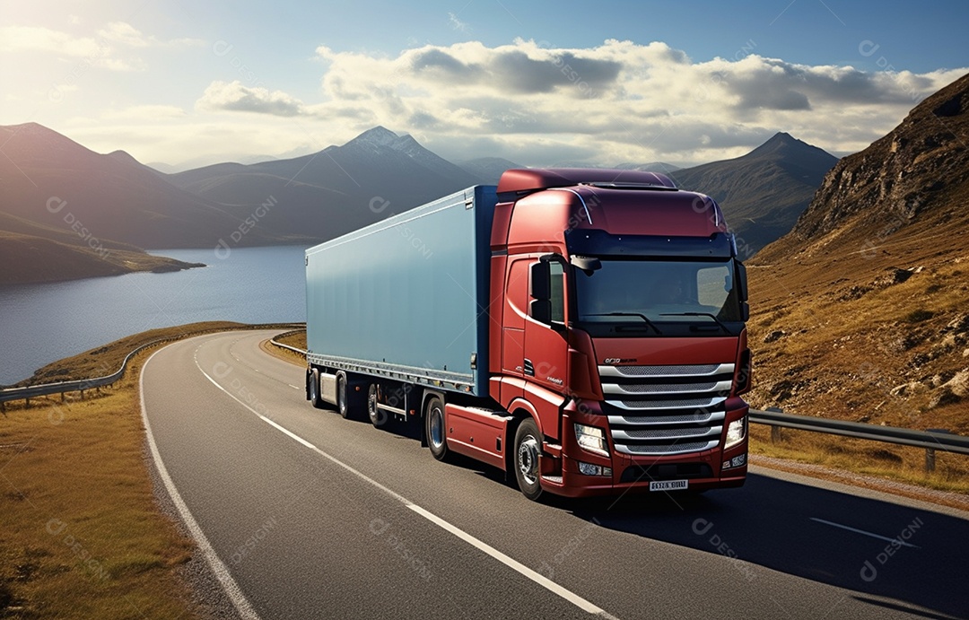 Retrato realista de caminhão sobre estrada