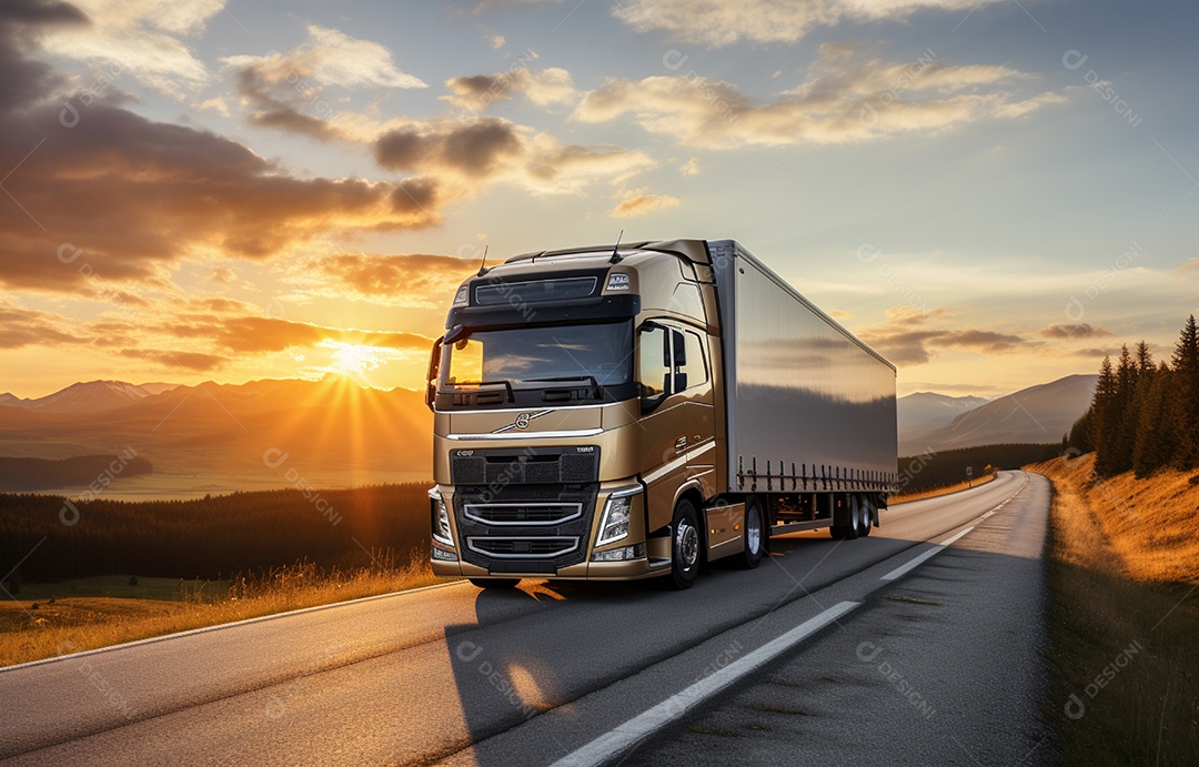 Retrato realista de caminhão sobre estrada