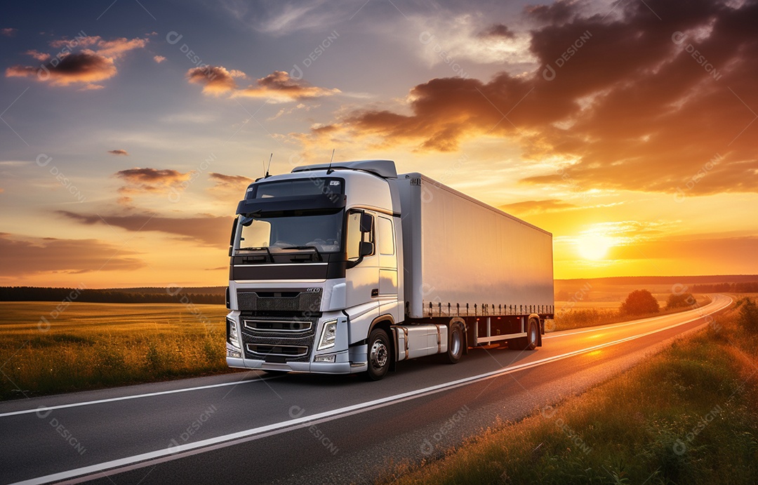 Retrato realista de caminhão sobre estrada