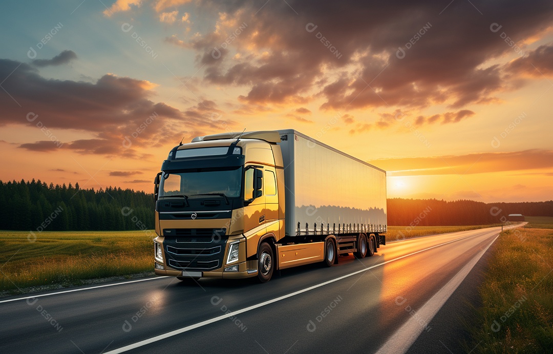 Retrato realista de caminhão sobre estrada