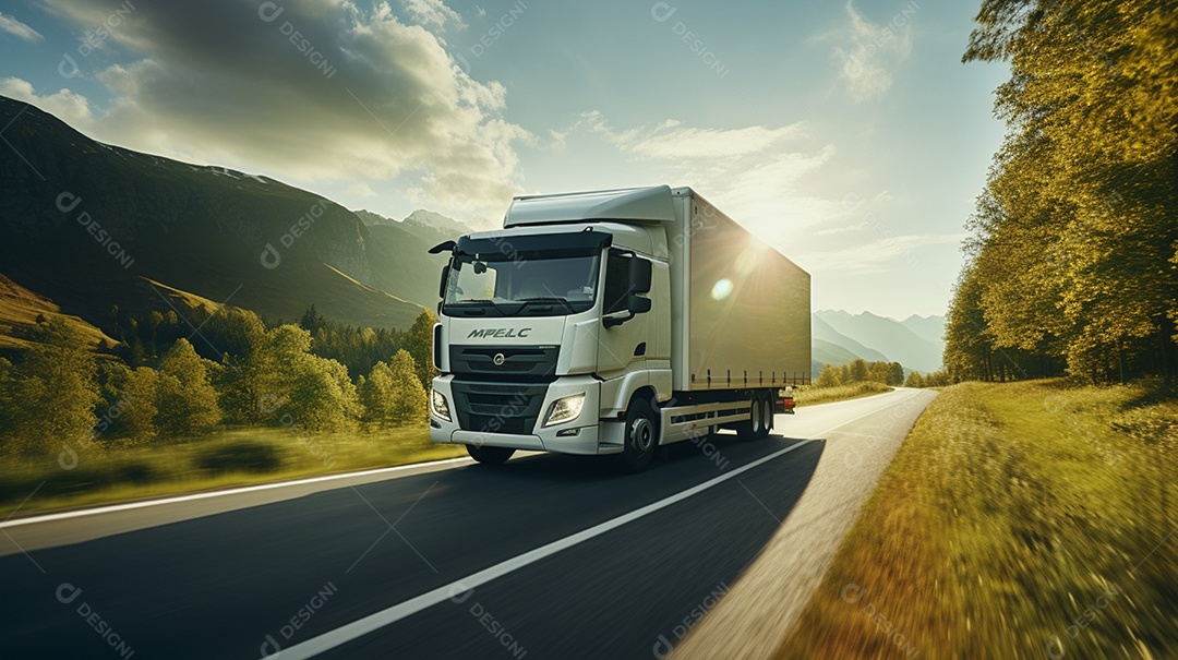 Retrato realista de caminhão sobre estrada