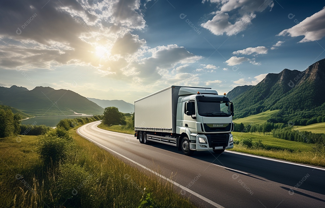 Retrato realista de caminhão sobre estrada