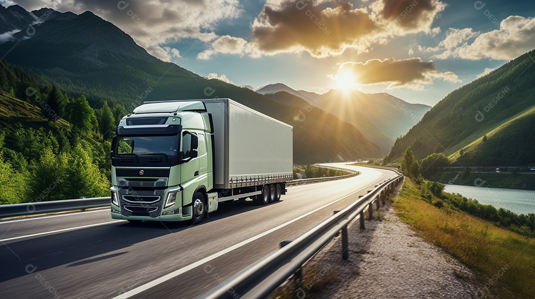 Retrato realista de caminhão sobre estrada