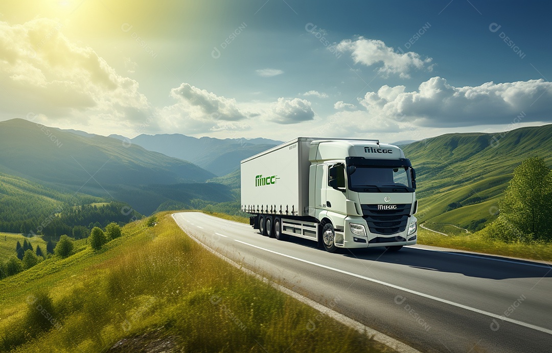 Retrato realista de caminhão sobre estrada