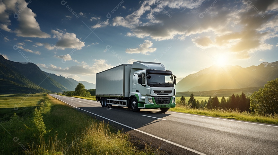 Retrato realista de caminhão sobre estrada