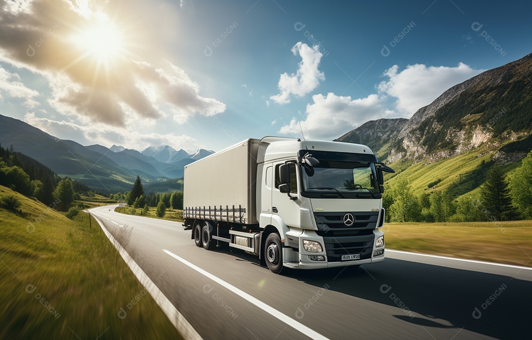 Retrato realista de caminhão sobre estrada