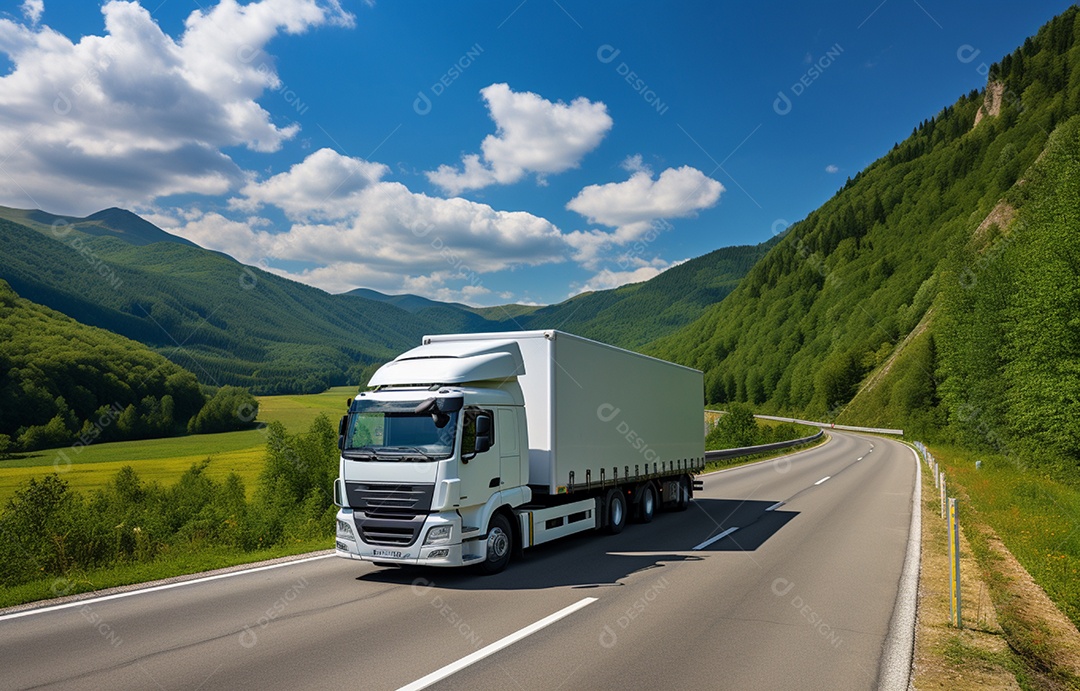 Retrato realista de caminhão sobre estrada