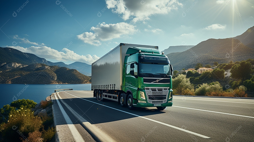 Retrato realista de caminhão sobre estrada