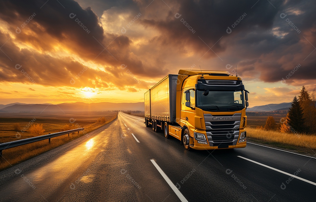 Retrato realista de caminhão sobre estrada