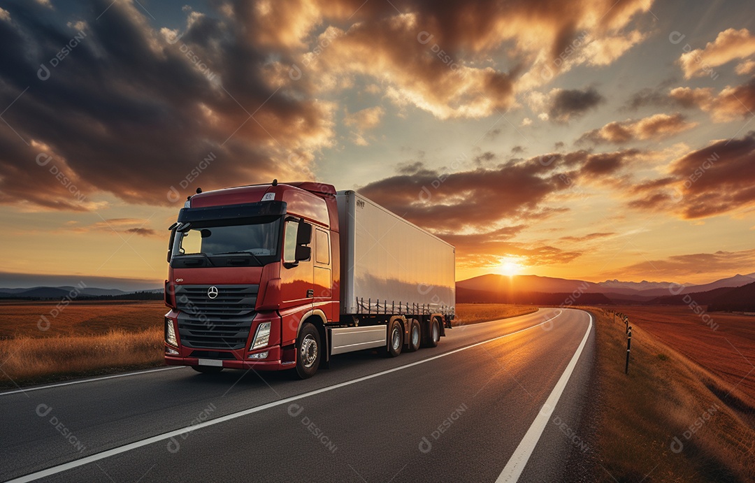 Retrato realista de caminhão sobre estrada