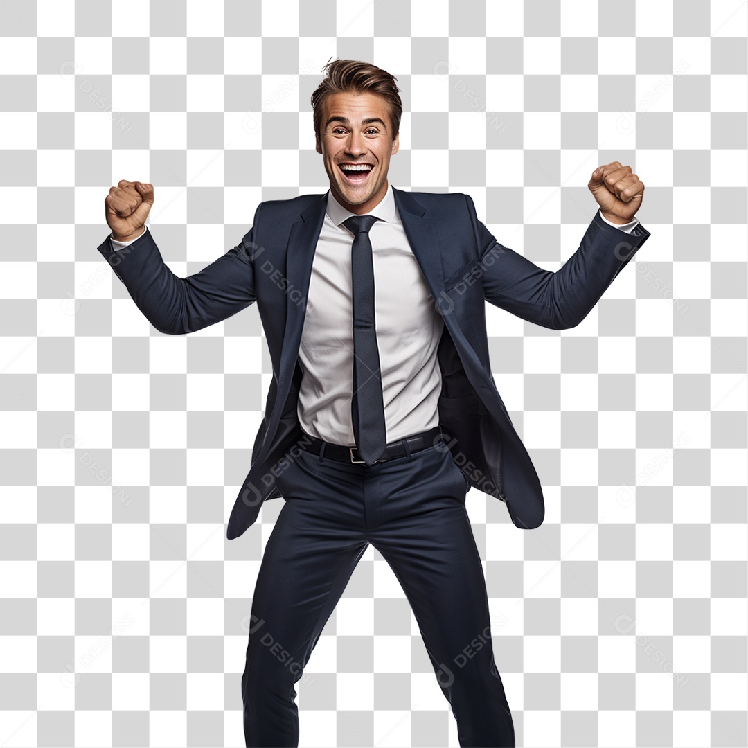 Empresário de Terno Comemorando PNG Transparente