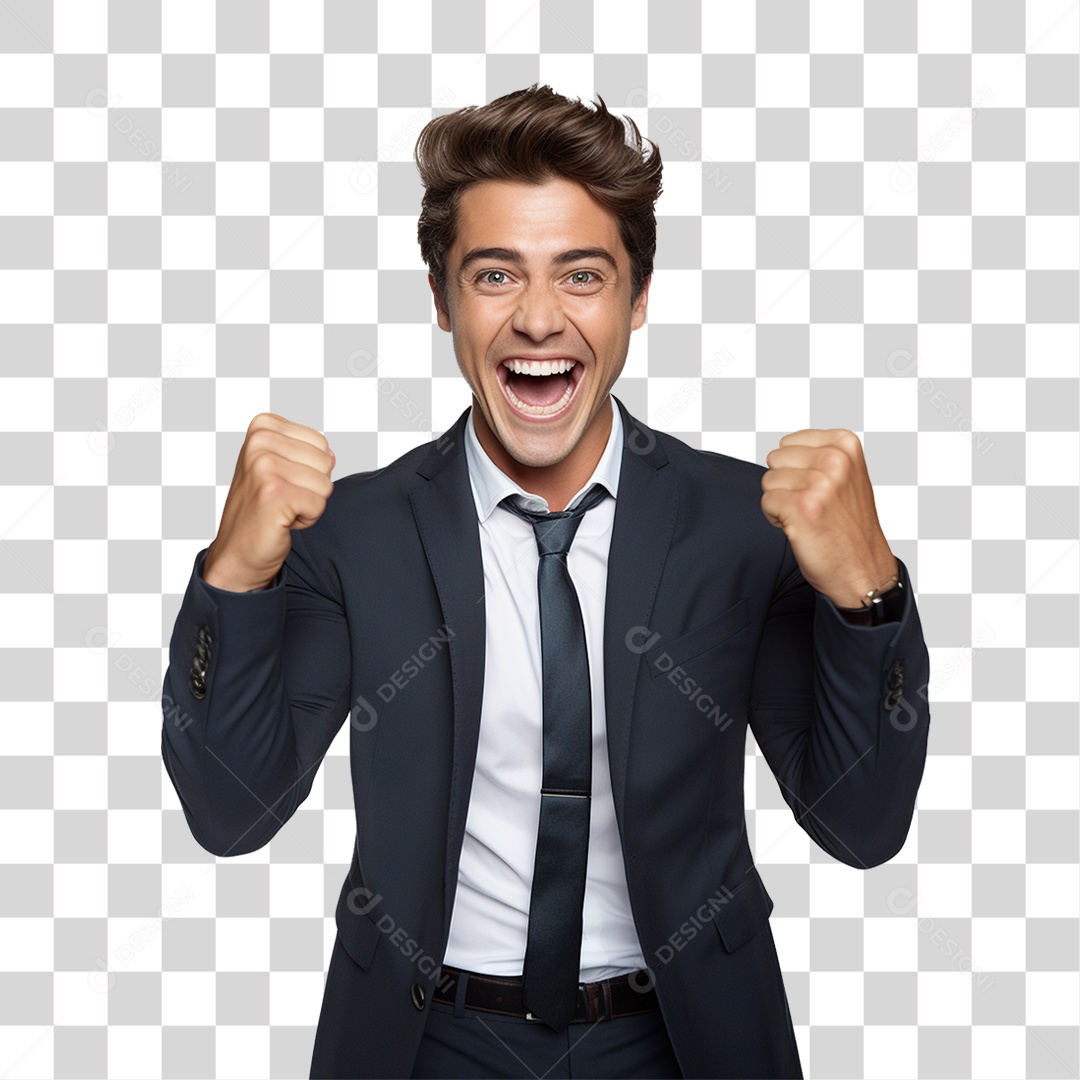 Empresário de Terno Comemorando PNG Transparente