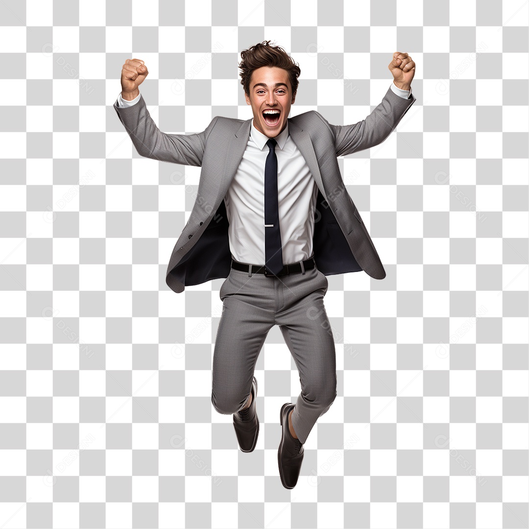 Empresário de Terno Comemorando PNG Transparente