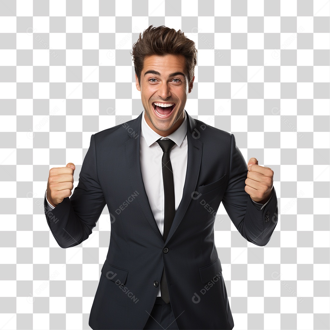 Empresário de Terno Comemorando PNG Transparente