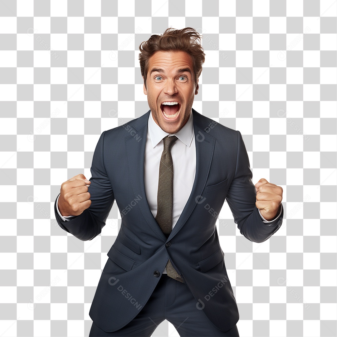 Empresário de Terno Comemorando PNG Transparente