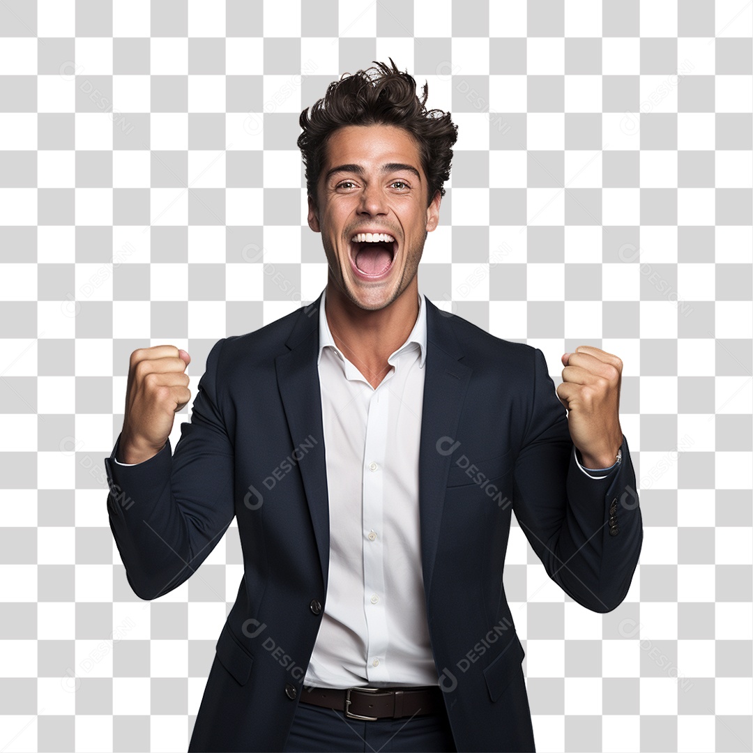 Empresário de Terno Comemorando PNG Transparente