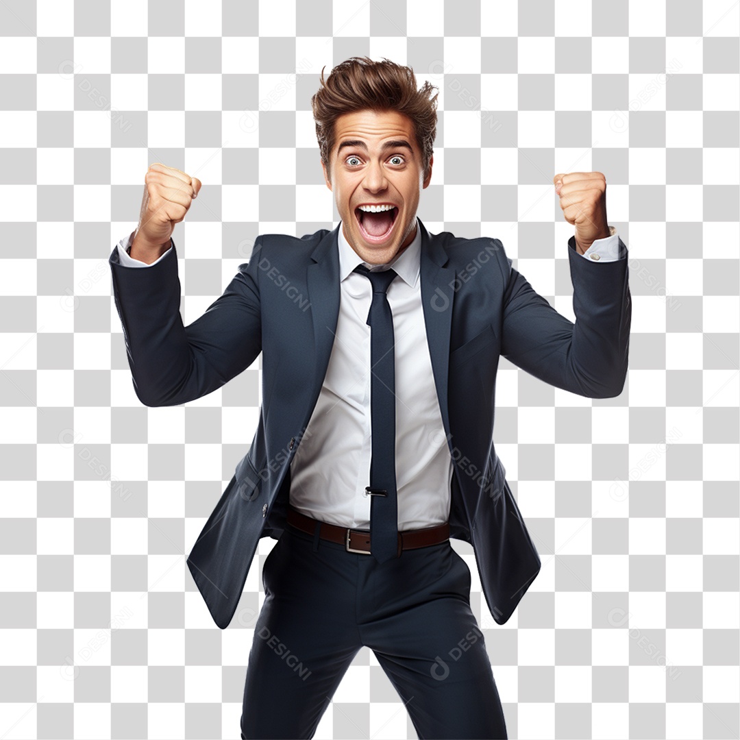Empresário de Terno Comemorando PNG Transparente