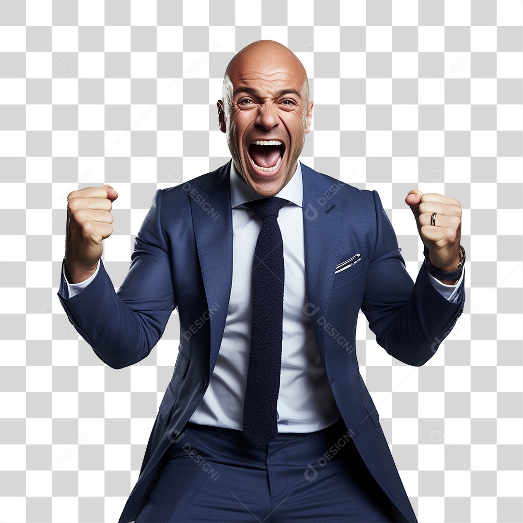 Empresário de Terno Comemorando PNG Transparente