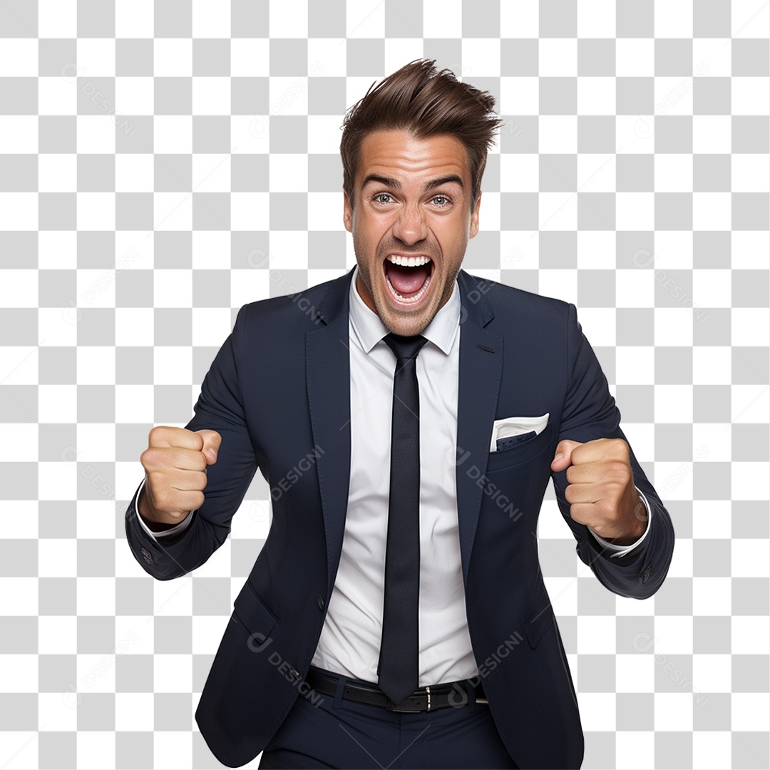 Empresário de Terno Comemorando PNG Transparente