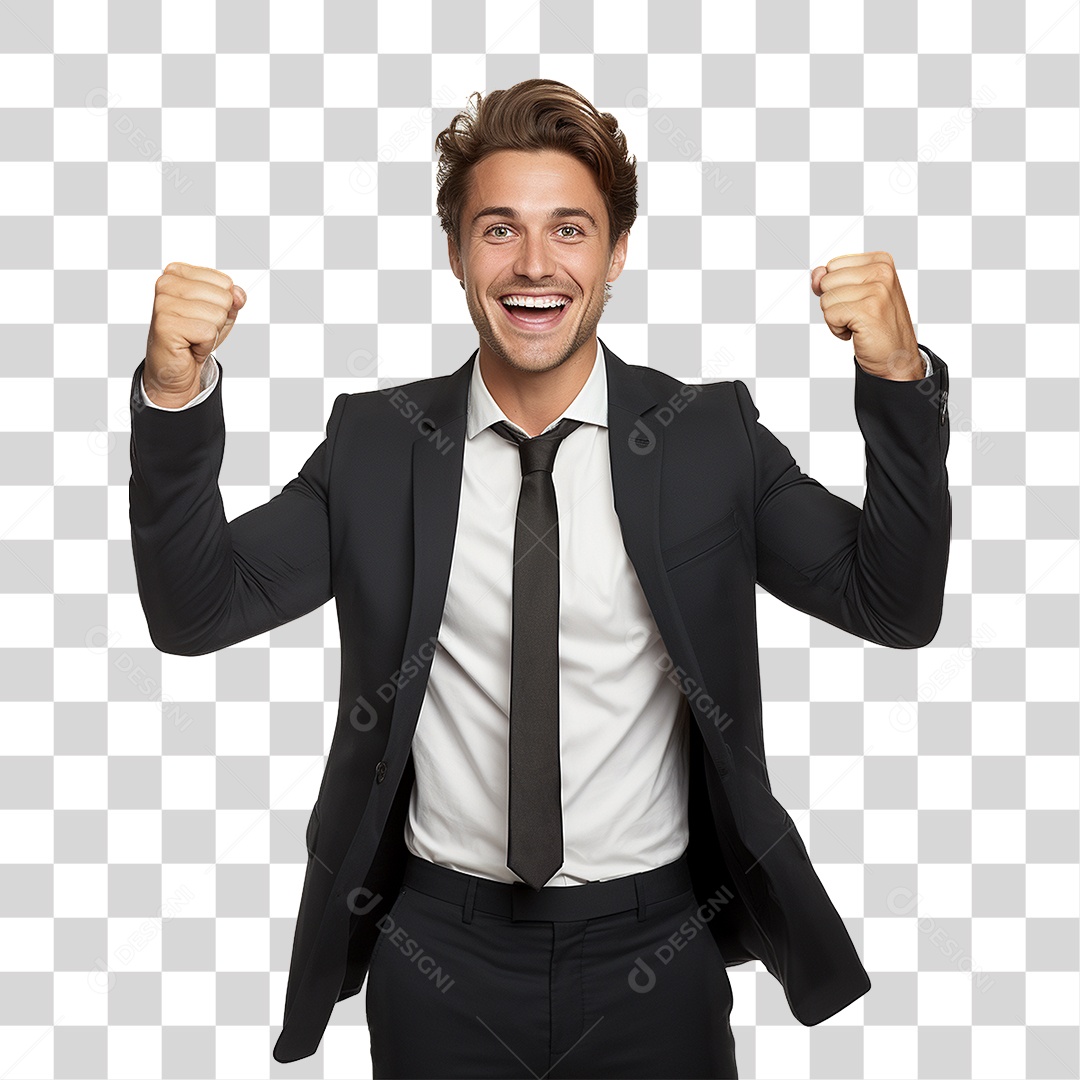 Empresário de Terno Comemorando PNG Transparente