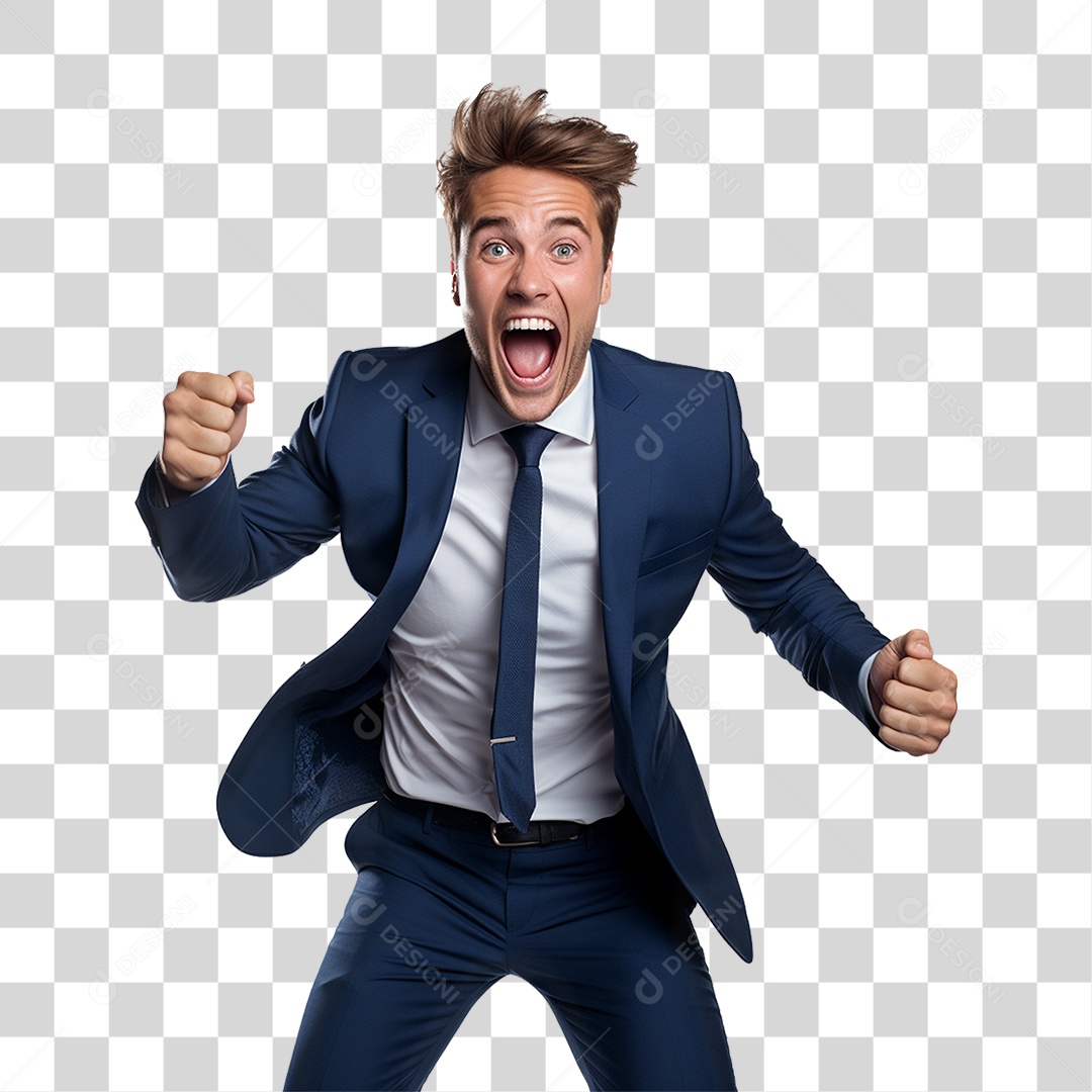 Empresário de Terno Comemorando PNG Transparente