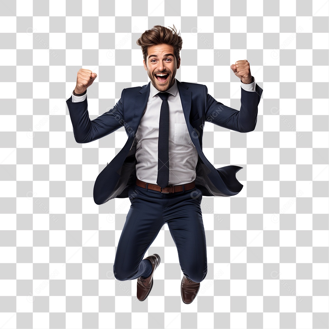 Empresário de Terno Comemorando PNG Transparente