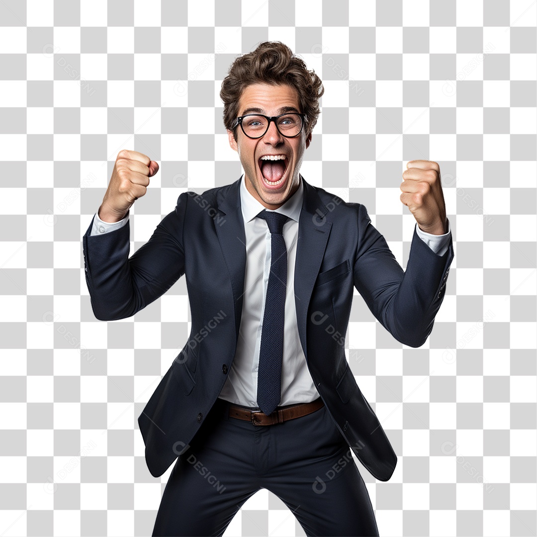 Empresário de Terno Comemorando PNG Transparente