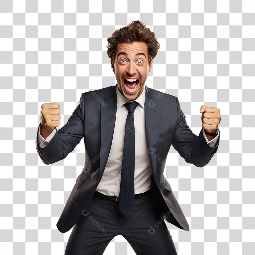 Empresário de Terno Comemorando PNG Transparente