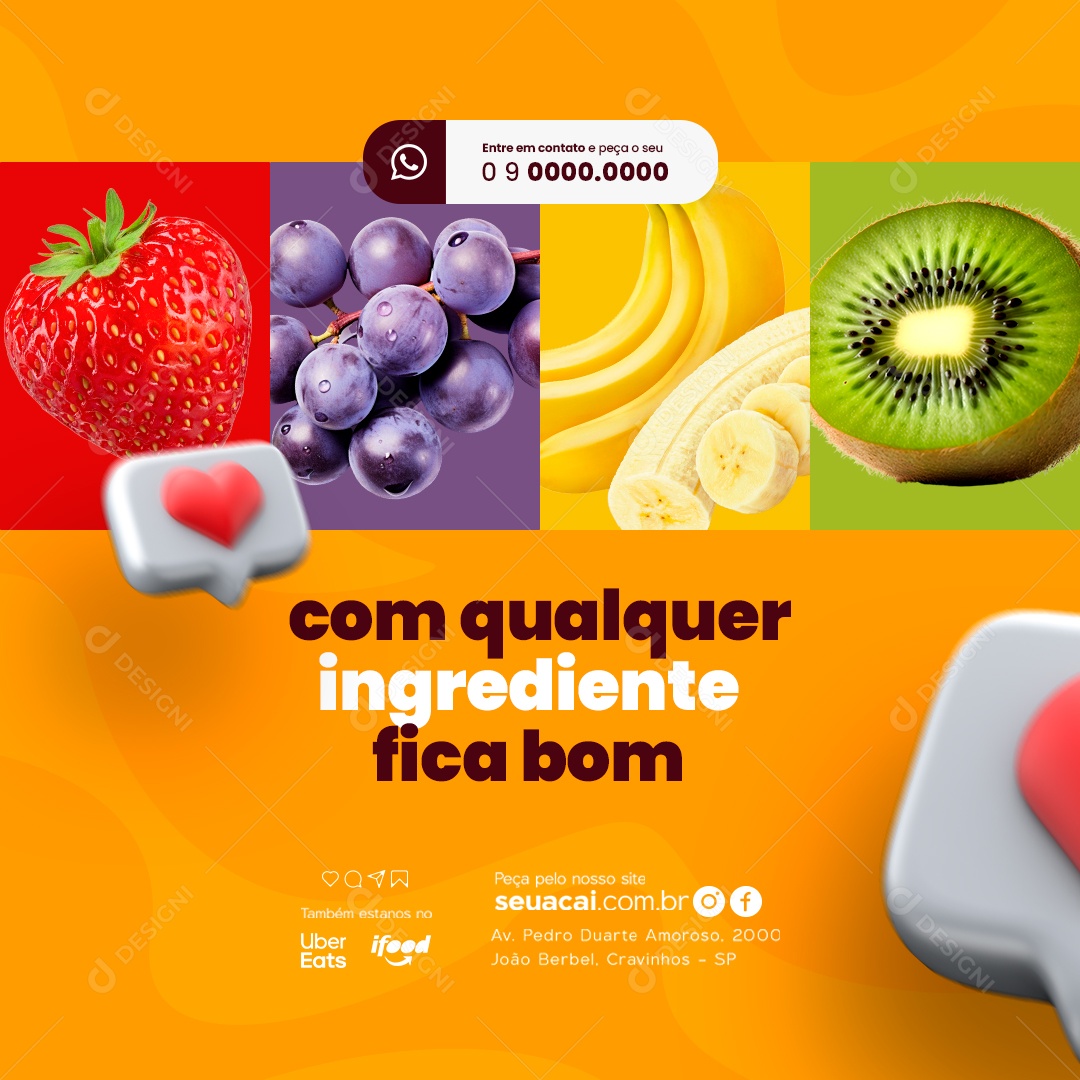 Açaiteria Com Qualquer Ingrediente Fica Bom Social Media PSD Editável