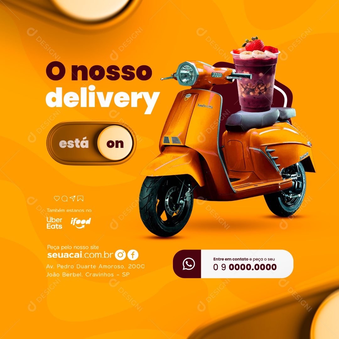 Açaiteria O Nosso Delivery Está On Social Media PSD Editável