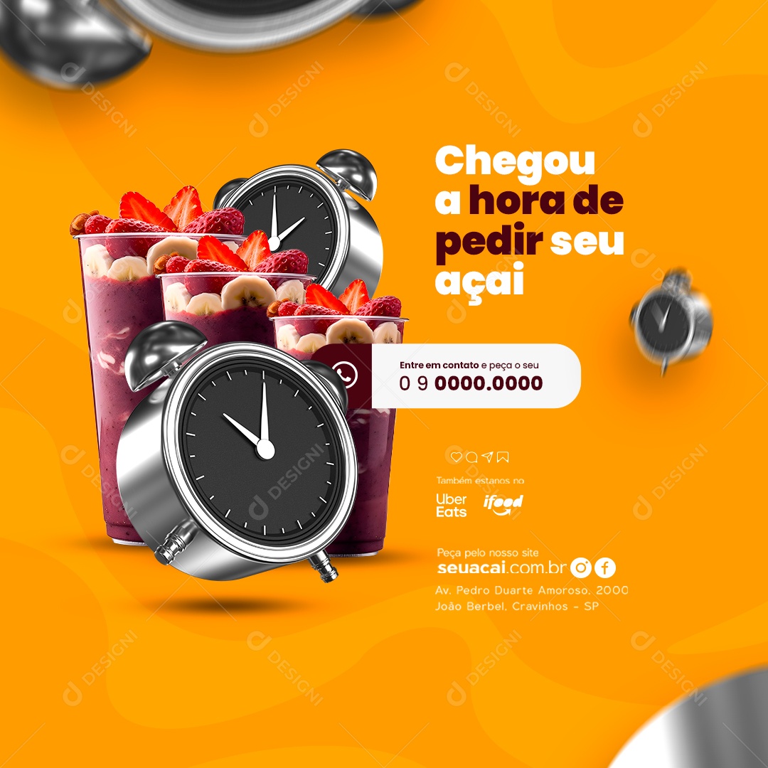 Açaiteria Chegou a Hora de Pedir seu Açaí Social Media PSD Editável