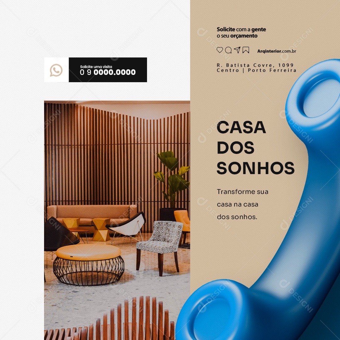 Arquiteto de Interiores Casa dos Sonhos Social Media PSD Editável