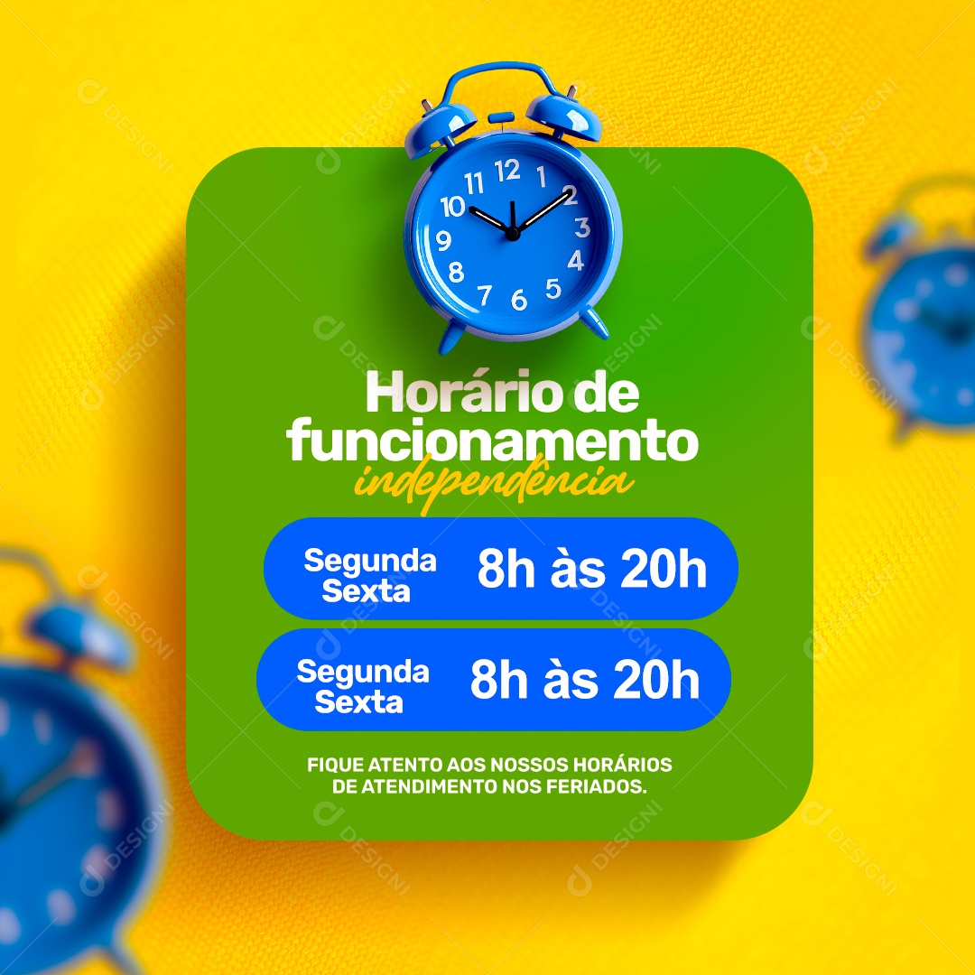 Horário De Funcionamento Independência Social Media PSD Editável