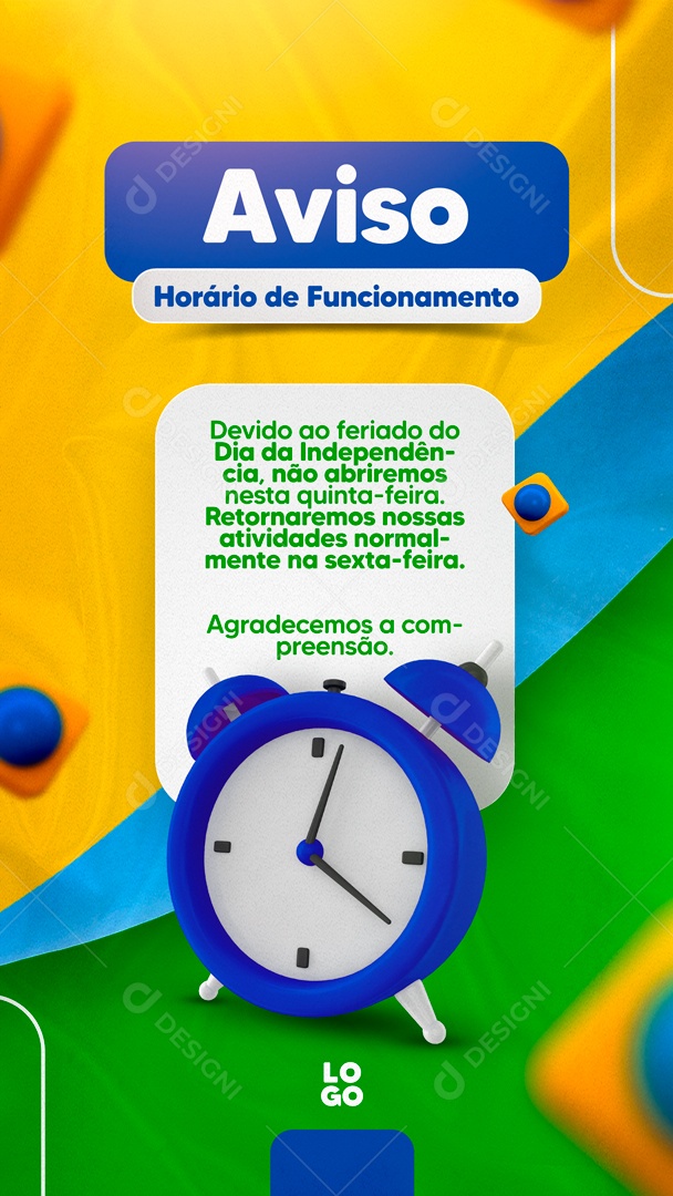 Social Media Story Aviso Horário De Funcionamento Independência Do Brasil PSD Editável