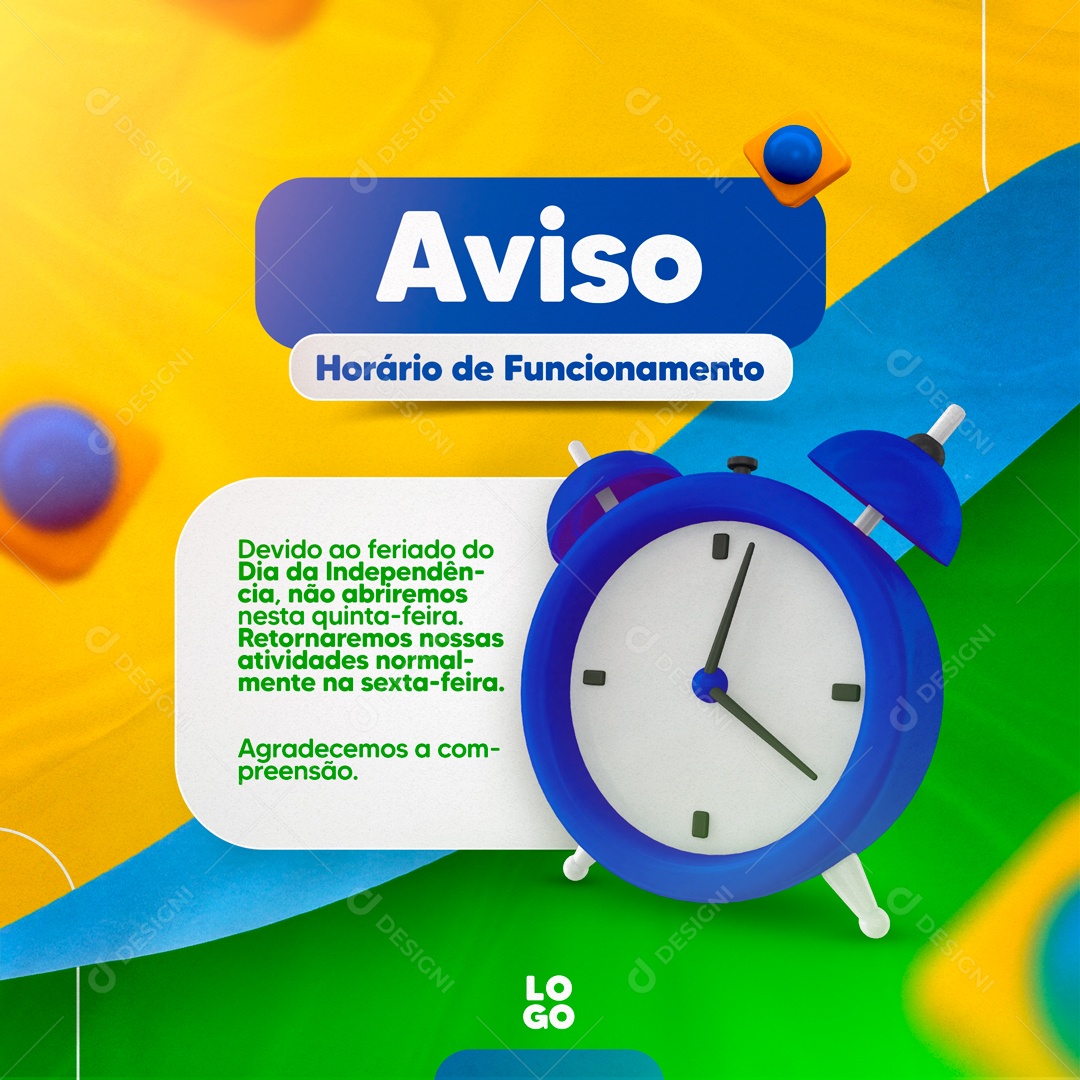 Social Media Aviso Horário De Funcionamento PSD Editável