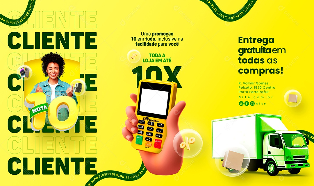Campanha Publicitária Dia Do Cliente Carrossel Entrega Gratuita em Todas as Compras Social Media PSD Editável