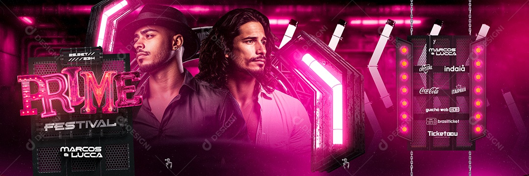 Carrossel Flyer Prime Festival Marcos & Lucca Social Media PSD Editável