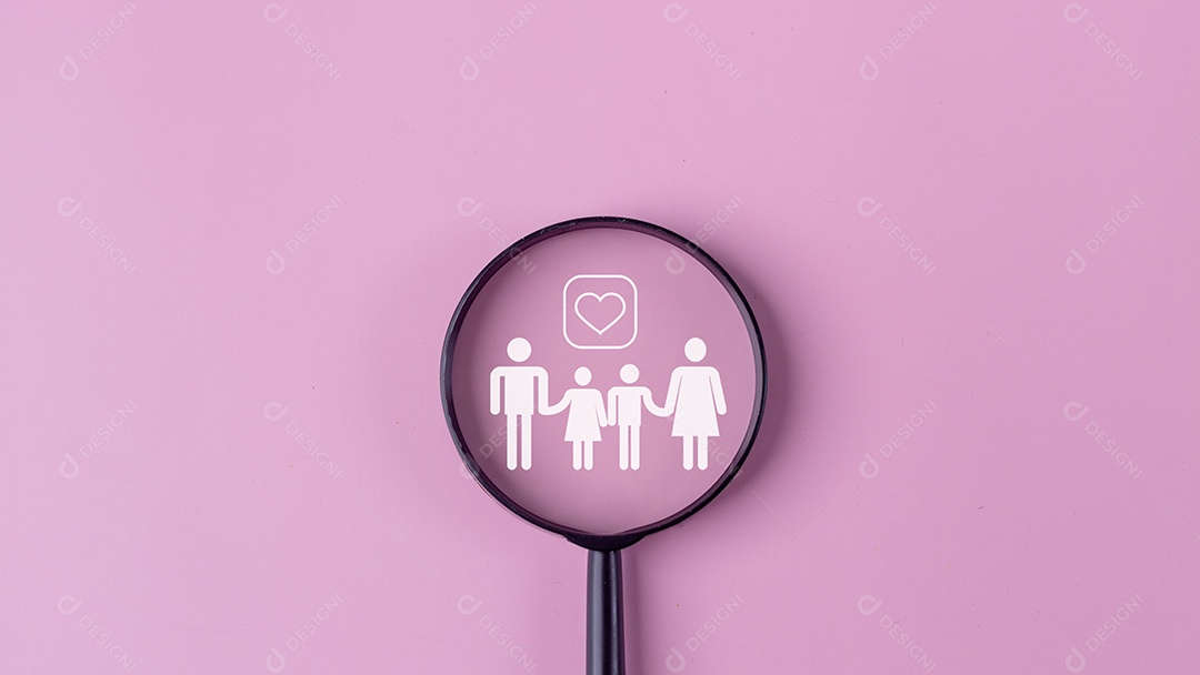 Lupa com ícone familiar para serviço de segurança e proteção