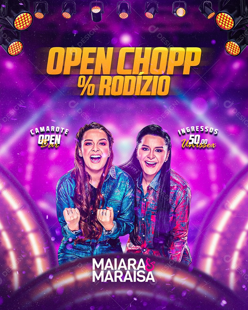 Open Chopp % Rodízio Flyer Maiara & Maraisa Social Media PSD Editável