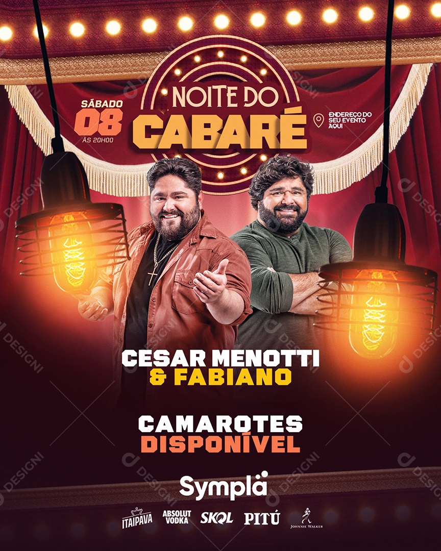 Social Media Flyer Feed Noite Do Cabaré Cesar Menotti e Fabiano PSD Editável