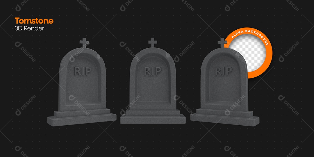 Lápide de Cemitério Elemento 3D de Halloween para Composição PSD