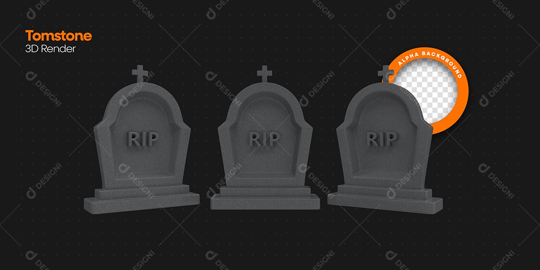 Lápide de Cemitério Elemento 3D de Halloween para Composição PSD