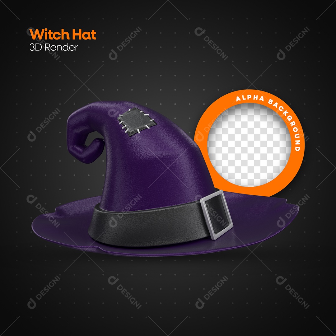 Chapéu de Bruxa Roxo e Preto Elemento 3D para Composição PSD