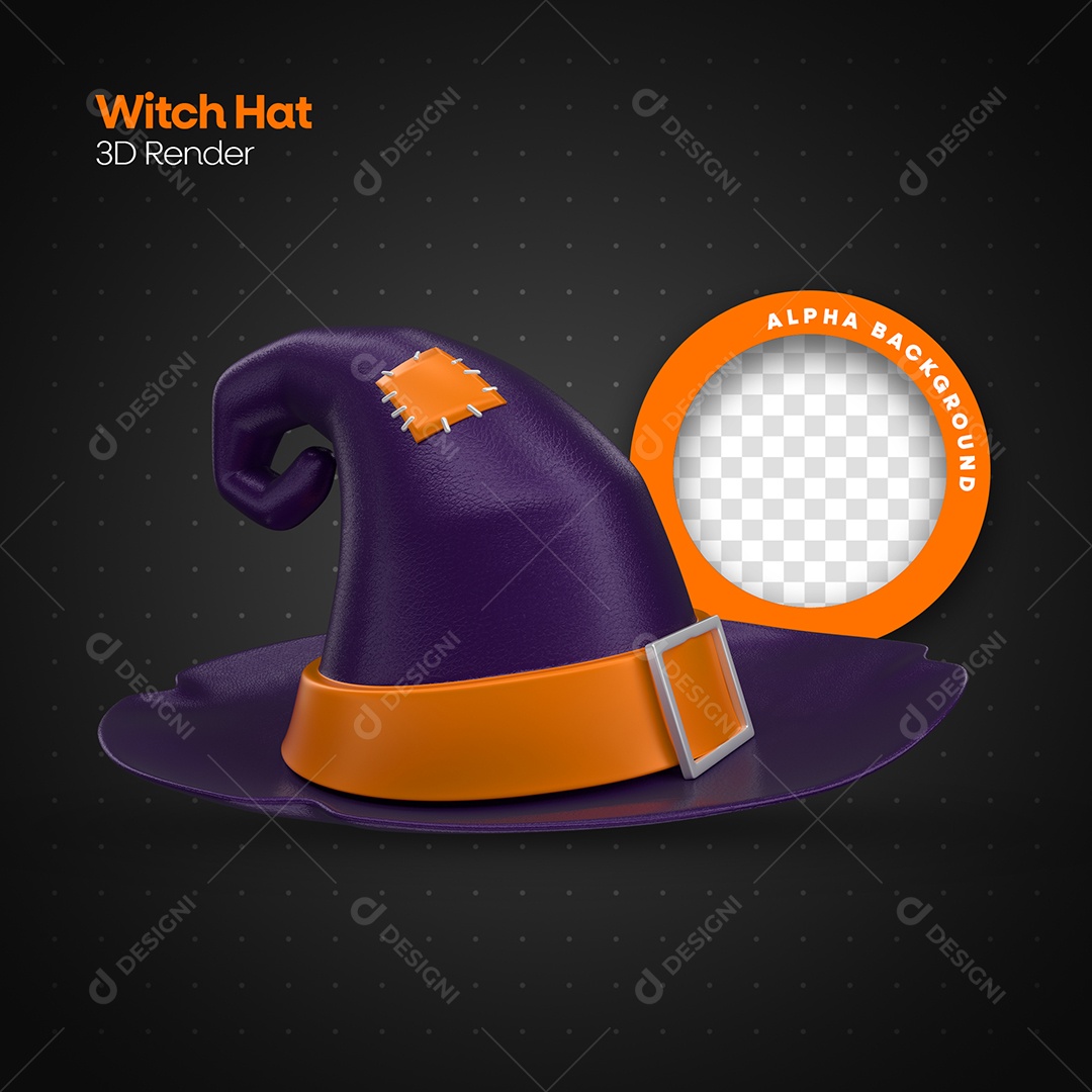Chapéu de Bruxa Roxo e Laranja Elemento 3D para Composição PSD