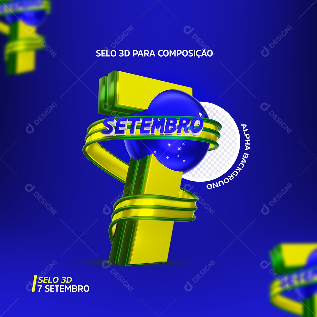 Selo 3D 7 de Setembro Para Composição PSD