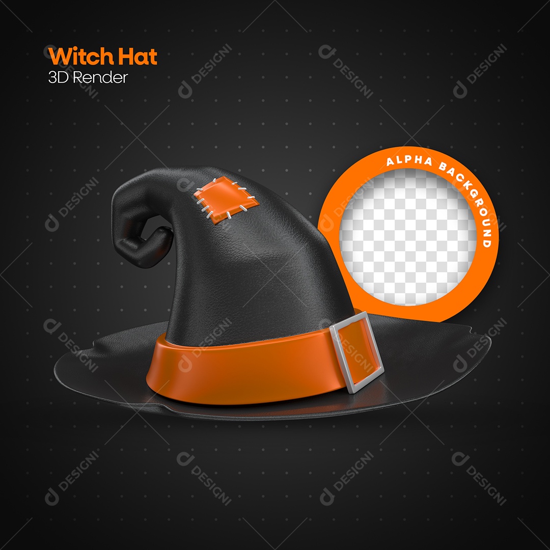 Chapéu de Bruxa Preto e Laranja Elemento 3D para Composição PSD