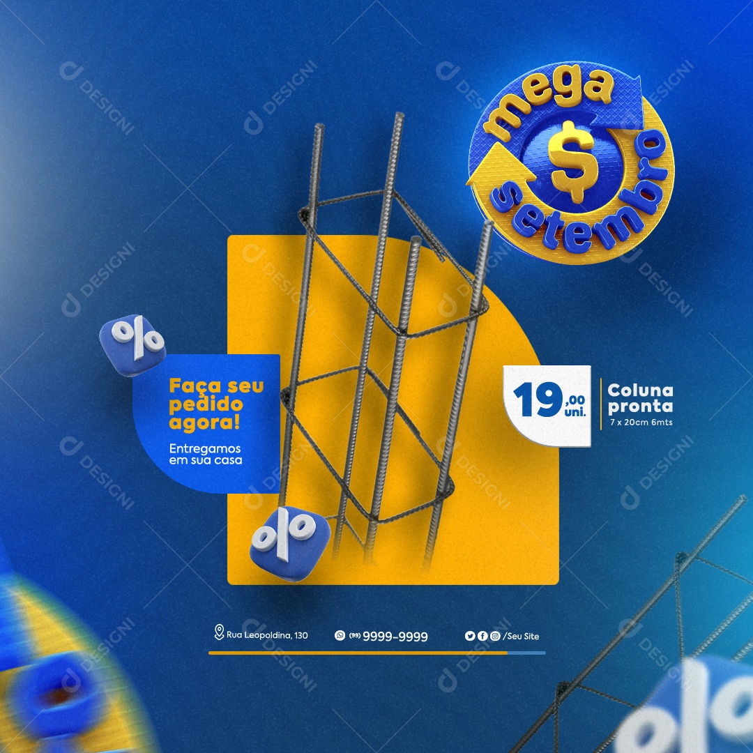 Materiais de Construção Mega Setembro Faça seu Pedido Agora Coluna Pronta 7 x 20 cm Social Media PSD Editável