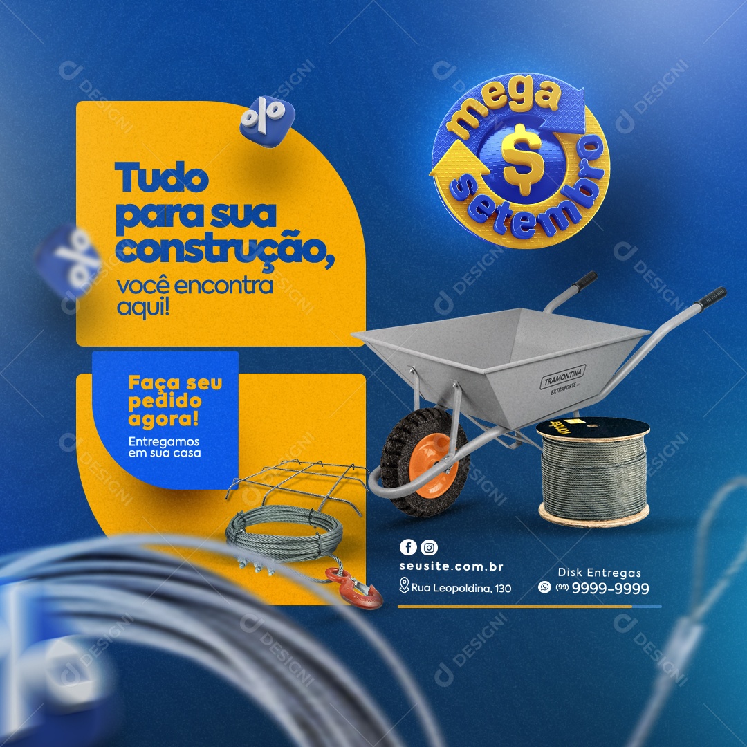 Materiais de Construção Tudo para sua Construção Mega Setembro Social Media PSD Editável