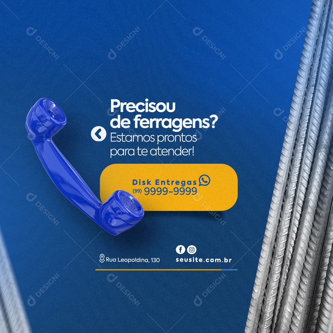 Materiais de Construção Precisou de Ferragens Estamos Prontos para te Atender Social Media PSD Editável